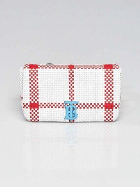 Burberry White/Red Woven Leather Lola TB Bum Bag